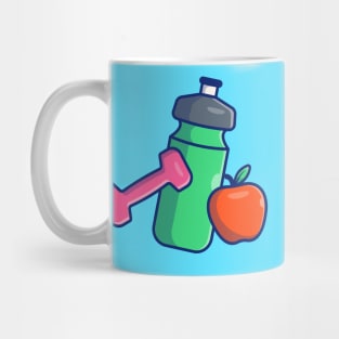 Dumbbell, Apple, And Bottle Cartoon Mug